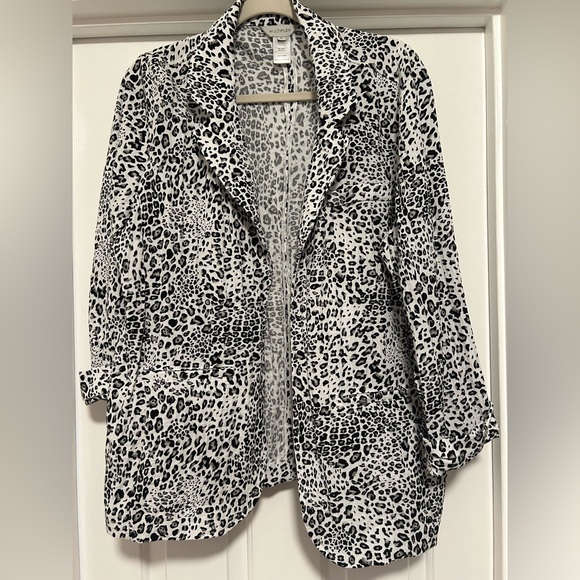 Multiples Black and White Leopard Print Blazer, XL - Picture 2 of 7
